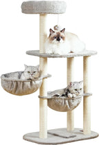 Small Cat Tree Tower with Lots of Scratching Posts - 42 Inch Medium Compact Cats Scratch House with Hammock Perch for Multi Level 2 Kitty - Indoor Corner Cat Bed Condo Climbing Gym Towers Furniture