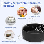 SPUNKYJUNKY Elevated Dog Bowls Ceramic, 6.1'' Dogs and Cat Food Water Bowls Raised with Non-Slip Bamboo Stand for Medium Sized Breed Microwave Dishwasher Safe - 28.7 OZ,Black