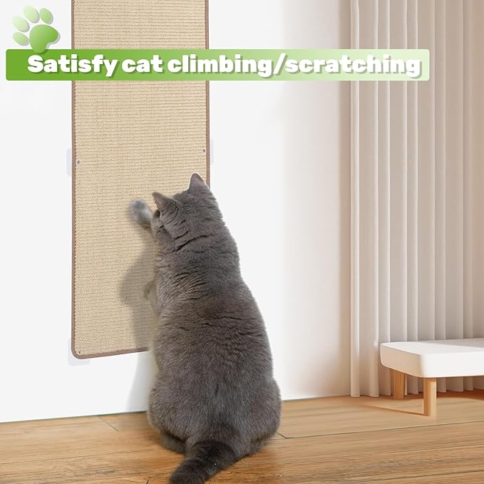 Natural Sisal Cat Scratcher Mat, Wall Scratcher Carpet, Cat Climbing Wall, Large Tall Scratching Post, Couch Sofa Protector, Scratching Mat Pad for Indoor Cats (39.3" Lx15.7 W, 2PCS)