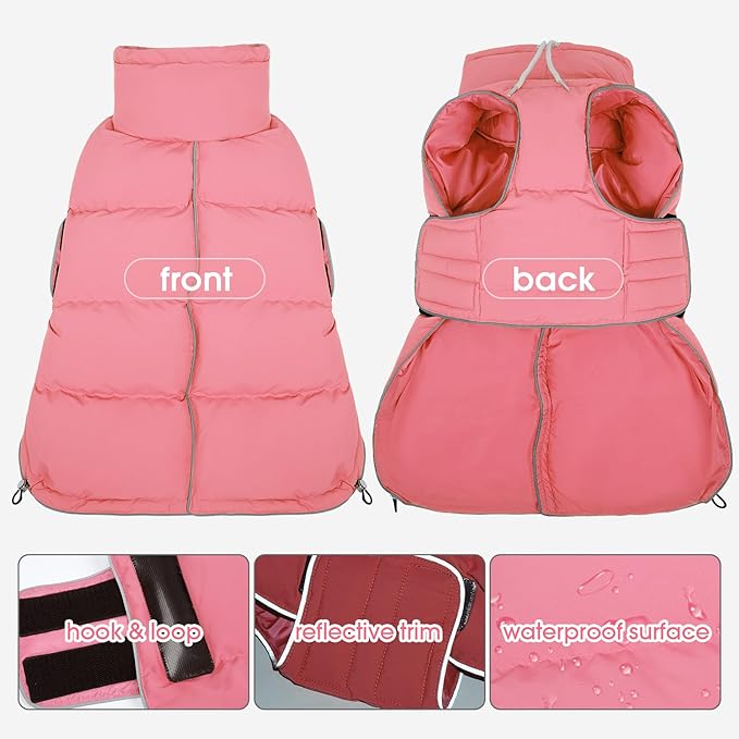 FUAMEY Dog Puffer Jacket for Medium Dogs,Dog Cold Weather Coats Winter Dogs Down Jackets Waterproof Pet Snowsuits Warm Puppy Winter Vest Turtleneck Pets Adjustable Jackets Coats Pink M