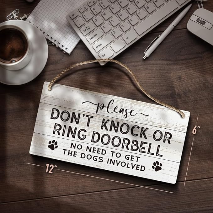 YZEXEZY Do Not Knock or Ring Doorbell Sign 6"x12"Dog Warning Wooden Sign for Front Door Hanger Gate Fence-Do Not Disturb