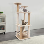 5-Tier Cat Tree, Modern Cat Tower with Rattan Mat & Enclosed Bed, Sturdy Freestanding Climbing Frame for Cats up to 16.53 lbs