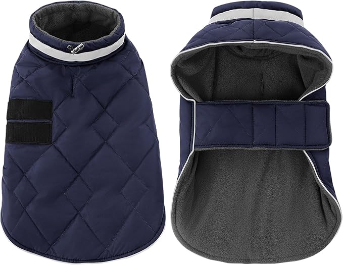 KAMA BRIDAL Dog Winter Coat Warm Padded Puppy Jacket Windproof Water Resistant Clothes for Small Medium Large Pets Christmas Sweater Outfit Vest(DarkBlue, S)