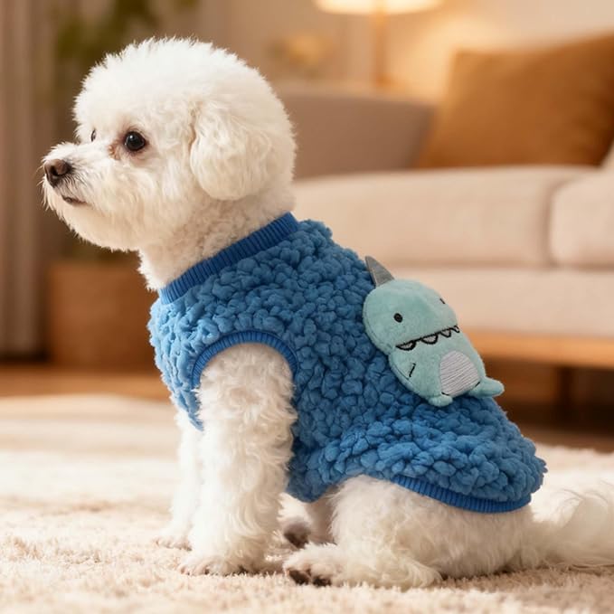 FLAdorepet 3 Packs Teacup Dog Cat XXS Clothes for Chihuahua Yorkie,Winter Warm Fleece Puppy Pet Clothes Sweater Shirt Vest for Mini Newborn Extra Small Dogs (Cute Dnosaur, XXXS(Pet Under 1LBS))