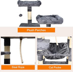 57-in Heavy-Duty Cat Tree for Large Cats, Multi-Level Tower with Sisal Scratching Posts, Plush Perch, Hammock & Condo Anti-Tip Design
