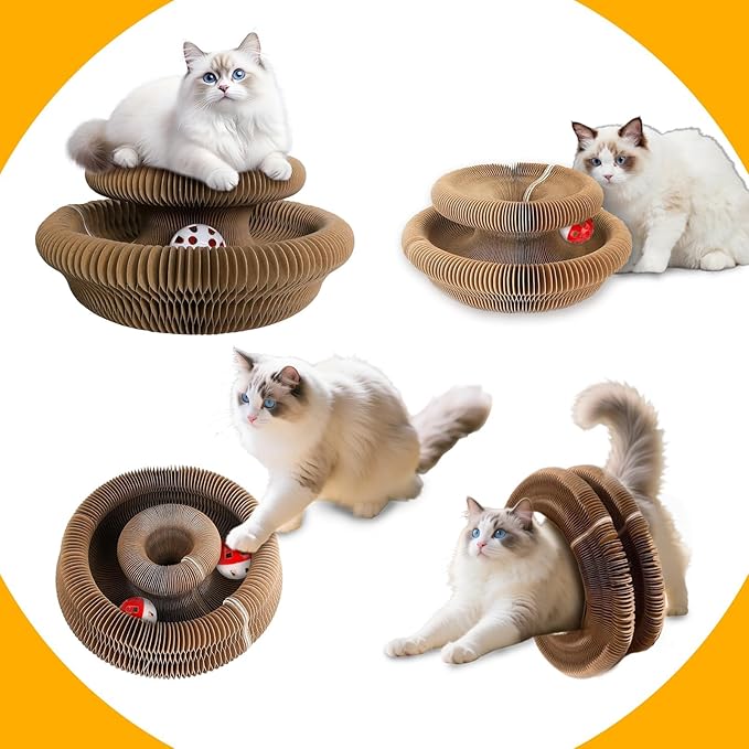 2-ck Cat PaScratcher Toy - Magic Organ Cat Scratching Board with Bell Balls for Indoor Cats Magic Organ Cat Scratcher Interactive Cardboard Cat Toy Scratcher Furniture Protection