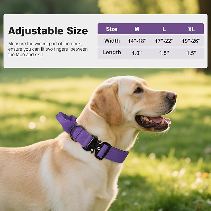 Joytale Tactical Dog Collar for Large Dogs with Control Handle, Heavy Duty Military Training Collar for Power Breeds, AirTag Holder Case, Quick Release Metal Buckle, Soft Padded, L, Purple