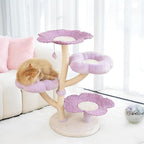 Happy & Polly 35.4 inch Woven Blossom Cat Tree, Fleece Floral Cat Tower with Sisal Scratching Post for Indoor Cats