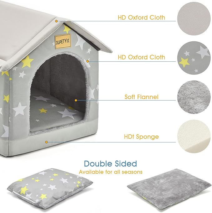 Jiupety Dog House Indoor, M Size Indoor Dog House for Medium and Small Dog, Warm Cave Sleeping Nest Bed for Cats and Dogs, Gray