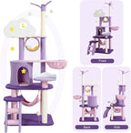 Lucky Monet Cute Cat Tower 65 Inches, Unique Cat Tree Large Tall for Indoor Cats, Purple Pink Cloud Big Cat Tree Cat Castle Mansion Condo for Large Cats Activity Trees with Scratching Post Hammock