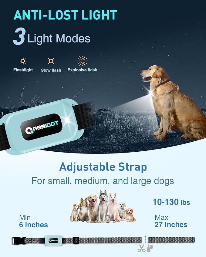 ABBIDOT Shock Collar for Dogs, 4500FT Dog Training Collar with Remote，IPX7 Waterproof Rating，6 Training Modes (Beep, Vibration, Safe Shock), Enhanced Night Light, Rechargeable E-Collar （10-130 lbs）