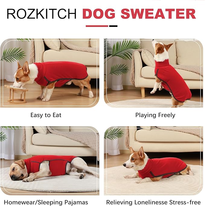 ROZKITCH Dog Winter Coat Soft Pullover Pajamas, Pet Windproof Warm Cold Weather Jacket Vest Cozy Jumpsuit Apparel Outfit Clothes for Chritmas Walking Sleep BrightRed 2XS
