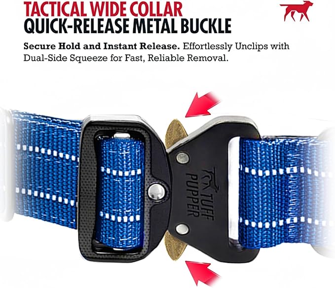 Tuff Pupper Tactical Dog Collar with Handle | Heavy Duty Adjustable Dog Collar | Military Nylon Collar for Medium Dogs | Quick-Release Buckle | Soft Padded Comfort | Training Control (Blue, Medium)