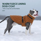 Kuoser Dog Coat Warm Fleece Lining Turtleneck Dog Jacket with Harness Built-in, Adjustable Windproof Cold Weather Coats with Quick Release Buckle Pet Winter Snowsuit for Extra Large Dogs, Khaki 2XL