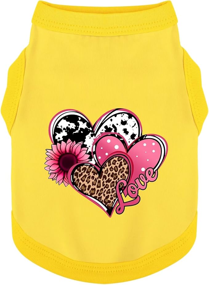 Discover Cozy Cotton Canine Wear: Soft, Lightweight, and Breathable Dog Shirt Vest with Eye-Catching Graphics (Hearts and Love), Keeping Your Furry Friend Comfy! Yellow 3XL