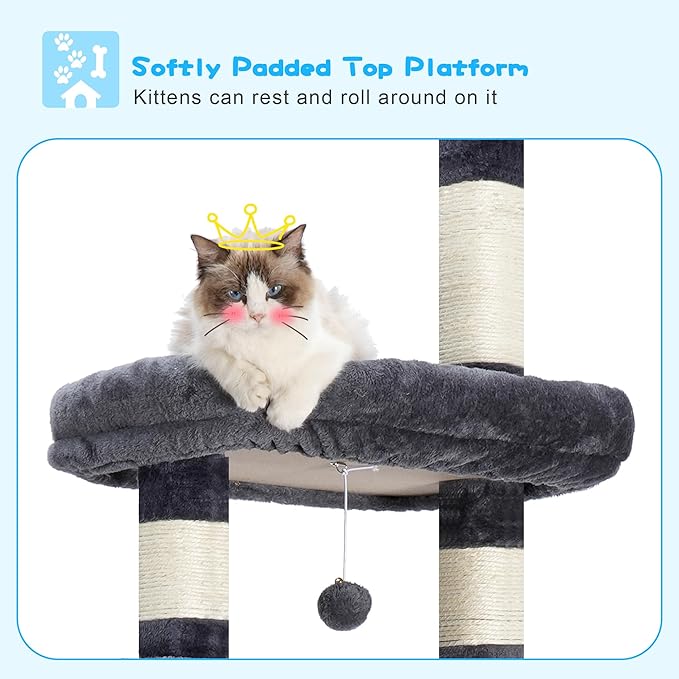 Hey-brother Cat Tree, 98.4-110.2 Inches Floor to Ceiling Cat Tree-Adjustable Height, Tall Cat Climbing Tower for Cats Large Adult with Scratching Post, Cat cando, Smoky Gray 0MPJ091G
