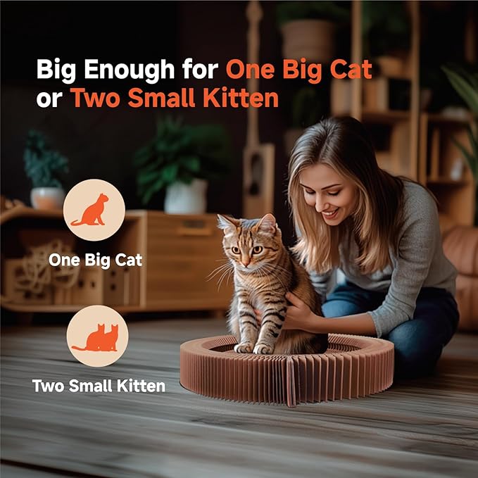 Cat Scratcher Lounge Bed, Collapsible Magic Organ Cardboard Cat Bed, Round Cat Scratching Bed Nest for Indoor Big Large Kitty Kitten Cats