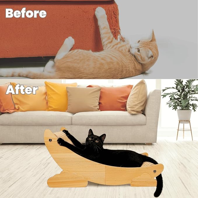 Sisal Cat Scratcher Bed Scratch Chair Aesthetic Cat Lounger Natural Wood Scratch Post Replaceable Sisal Mat with Catnip and Felt Pads,Medium Size(Cloud Edge)