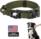 Tactical AirTag Dog Collar - Heavy Duty, Adjustable GPS Collar Compatible with Apple AirTag, with Holder & Control Handle for Medium/Large Dogs [ Green, M ]