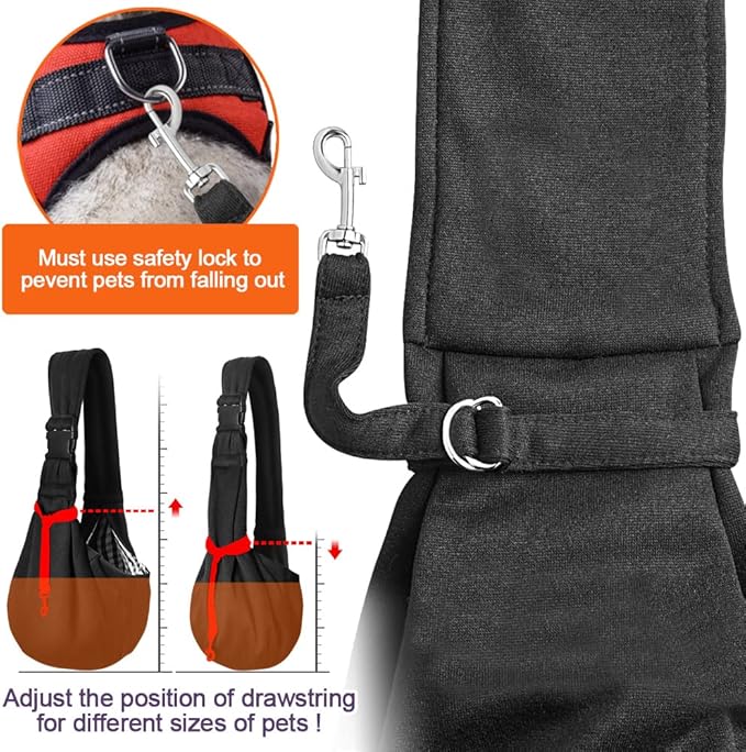 Tomkas Small Dog Sling Carrier - Cat Sling Carrier - Adjustable Strap & Zip Pocket - Suitable for Puppies (Black)