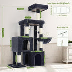 Globlazer Cat Tree Condo Tower for Multiple Indoor Cats, 52in Multi-Level Cat Scratching Tree with 2 Cat Condos, 5 Sisal Scratching Posts, 2 Padded Perches, Big Basket, Widened Base, S52, Dark Grey