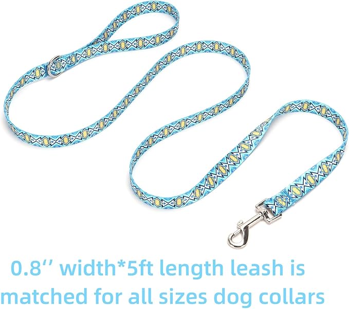 Dog Collar with Leash Airtag Holder Case Set - Dog Collars for Male Female Boy Girl Puppy X-Small Small Medium Large Dogs Walking Running Training - Blue Lattice/S