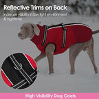 AOFITEE Dog Coats for Large Dogs, Waterproof Dog Winter Jacket with Harness Built in, Warm Large Dogs Coat with Fleece Lined, Zip Up Pets Jackets for Golden Retriever, Weimaraner, Red 2XL