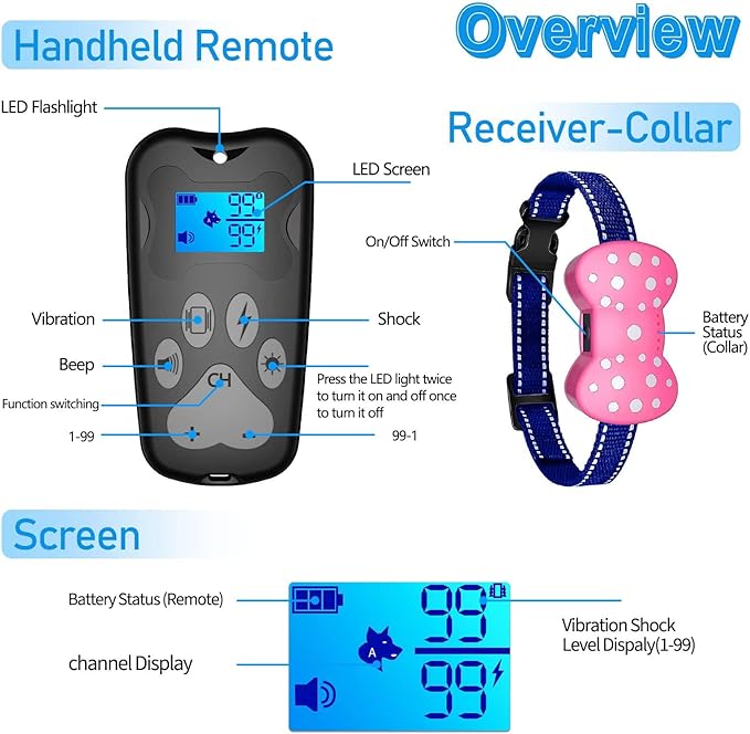 Dog Shock Collar -3000FT Training Collar with Remote for Shock Collar for Dogs-3 Training Modes,Collar for Dogs Training Rechargeable e Collars for Large Medium Small Dogs 8-110lbs