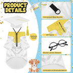 5 Pcs Dog Graduation Costume Set Include 2026 Pet Graduation Gown with Stole Puppy Grad Cap Lensless Glasses DIY Letter Stickers for Dogs Cats Holiday Costume Accessory(White Gold,XL)