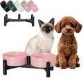 Raised Ceramic Dog Bowl Set - Elevated Double Dishes with Stainless Steel Stand - Food and Water Bowls for Small Dogs and Indoor Cats - Each Holds 1.6 Cups (10.8 fl oz) - Pink