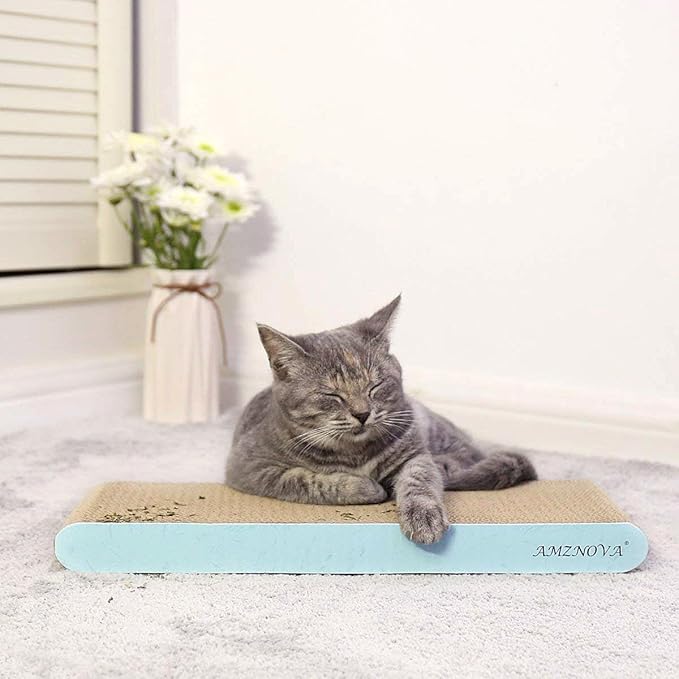 AMZNOVA Cat Scratcher Rescratch Cat Scratching Board, Scratching Pad with Catnip for Indoor, Flat Cardboard Scratcher Scratch Board for Kitten, Narrow, Baby Blue