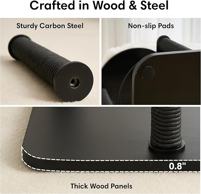Modern Cat Tree, Wood Cat Tower with Steel Frame, Scratching Posts, Cat Capsule, Plush Mat, Bell Dangling Toy, Aesthetic Minimalist Heavy-Duty Cat Climbing Tree for Large Indoor Adult Cats-Black