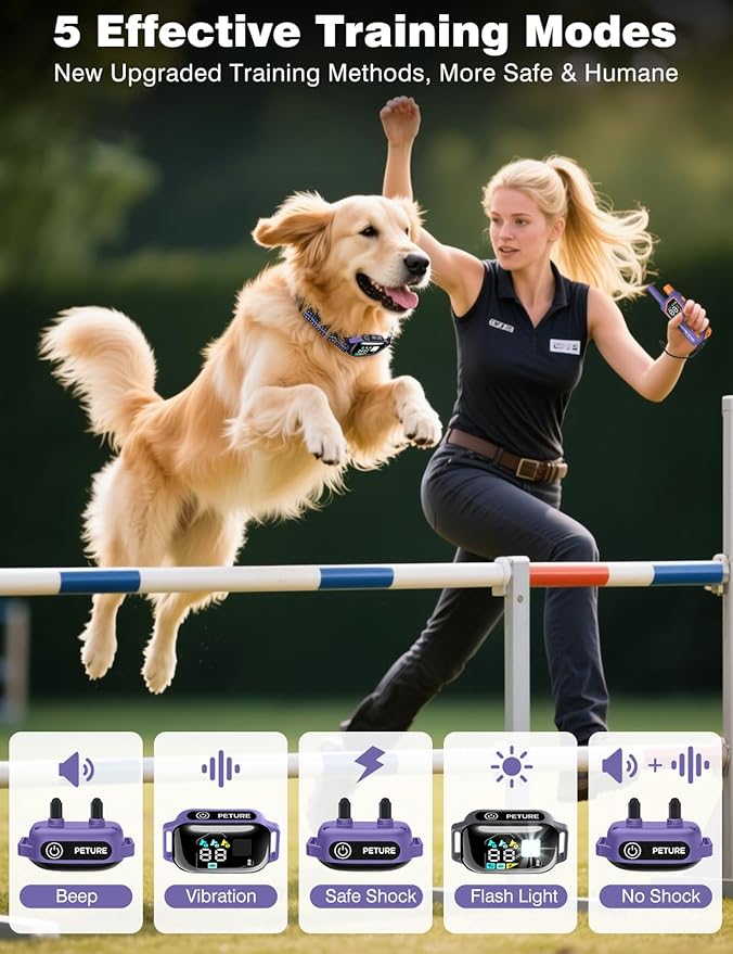 Dog Training Collar with Remote - 3300Ft & IP67 Waterproof Dog Training Collar with Beep Vibration Static & No Static Modes, Shock Collar for 5-120lbs Small Medium Large Dogs, Security Lock,Flashlight