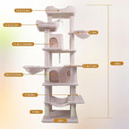 68 Inch Multi-Level Large Cat Tree - Sisal Scratching Posts & Removable Cushions, Cozy Hammock and Comfortable Hideaway, Tall Cat Tower for Indoor Cats (Pink + MDF)
