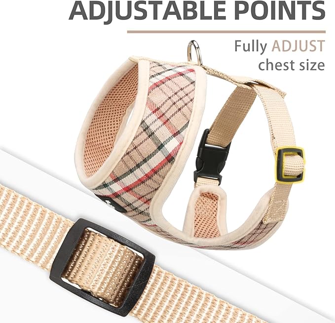 PUPTECK Soft Mesh Dog Harness and Leash Set Pet Puppy Cat Comfort Padded Vest No Pull Harnesses, Khaki, XL