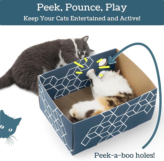 Cardboard Cat Scratcher, No-Mess Cat Scratcher Box with Refillable Double-Sided Cat Scratcher Pad for Indoor Cats