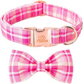 Tunkoo Dog Collar Super Cute Pink Plaid with Bow Tie - Durable Adjustable and Stylish Cotton Pet Collar for Girls Small Medium Large, L