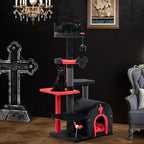 PETSITE Gothic Cat Tree, 53 Inch Multi-Level Cat Tower with Scratching Posts, Cat Bed, Arch-Shaped Condo, Pompom and Spring Balls, Goth Cat Tree for Indoor Cats Large