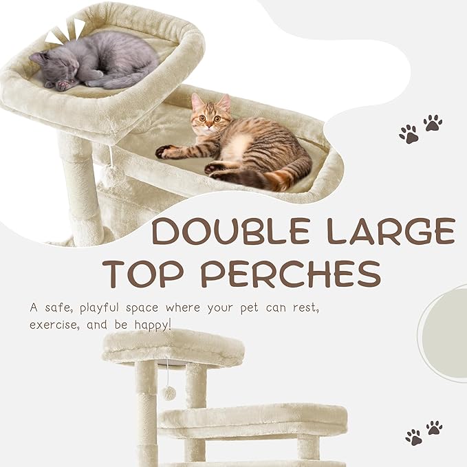 80 Inch Cat Tree, Large Cat Tower with 9 Scratching Posts, 2 Perches, 2 Caves, 2 Basket, 2 Stairs, Extra Large Hammock, Multi-Level Plush Cat Condo for Indoor Cats/Beige