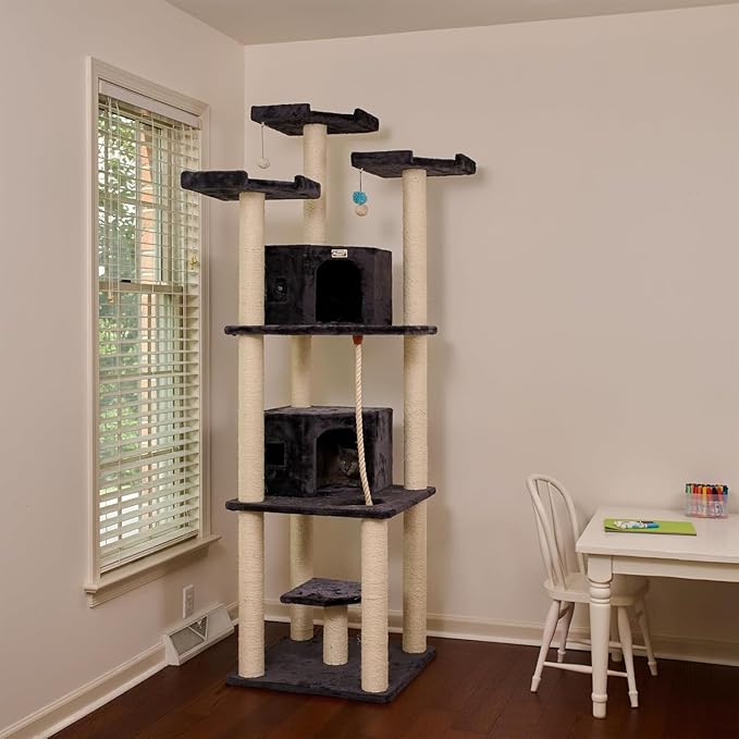 Tall Cat Tree - Multi-Level Cat Tower with Sisal & Condo - 82" Gray