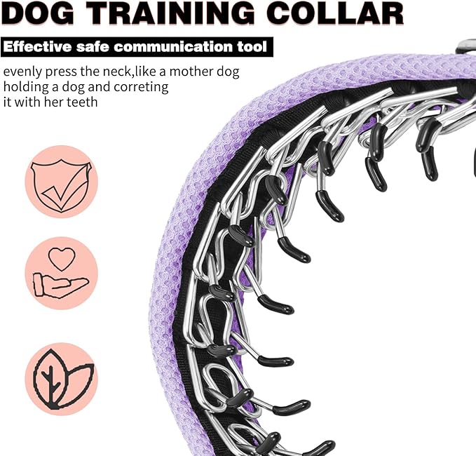 Martingale No Pull Dog Collar for Large Medium Small Dogs, Heavy Duty Nylon Adjustable Reflective Anti Pull Slip Collar with Buckle for Training Walking Hunting M Purple