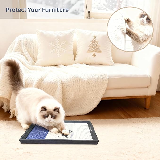 Art Cat Scratcher, Wall Mounted Sisal Cat Scratcher for Indoor Cats 17.01x13.1x1.18 Inches, Furniture Protector, Cat Scratch Rug, Decorative Cat Wall,Easy Install,No Drilling