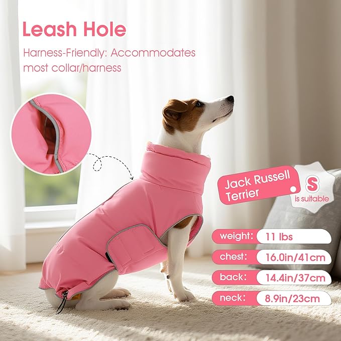 FUAMEY Dog Puffer Jacket for Large Dogs,Dog Cold Weather Coats Winter Dogs Down Jackets Waterproof Pet Snowsuits Warm Puppy Winter Vest Turtleneck Pets Adjustable Jackets Coats Pink XL