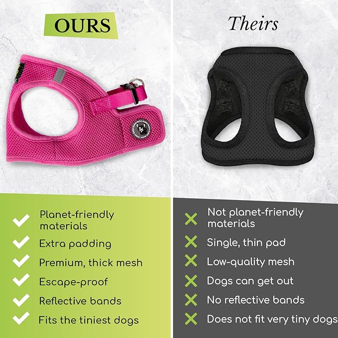 EcoBark Step in Dog Harness - Eco-Friendly Teacup Dog Harnesses for XXS, XS, and Small Dogs - Reflective and Adjustable Mini Body Halter Vest -Tiny Soft Mesh Toy Breed Harness (XXXS, Plaid)