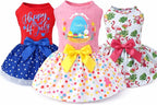 Abbylike 3 Pcs Seasonal Dog Outfits Easter Summer 4th of July Pet Costume Cotton Holiday Puppy Dress Lightweight Pet Apparel with Bowknot for Large Medium Dog Clothing, Large