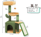 YITAHOME 37in Tall Cactus Cat Tree Tower with Self-Grooming Brush, Cute Cat Climbing Tower for Indoor Cats with Cat Condo, Plush Platform, Hammock, Sisal Scratching Posts, Dangling Ball