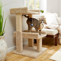 BEXEN 32-in Real Carpet Wooden Cat Tree with Toy: Double-Decker, Sturdy Wood, Plush Carpet, sisal Scratching Posts, Fully Assembled, Engaging Play