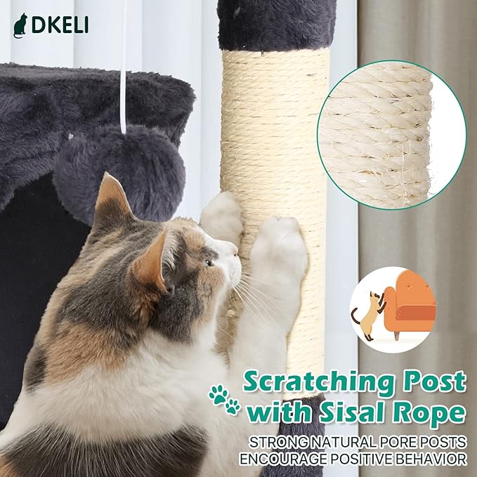 Cat Tree for Indoor Cats Cat Condo Cat Tower with Scratching Post Cat Tease Ball Perches Platform for Small and Medium Cats 54 Inch Multi-Level, Light Gray