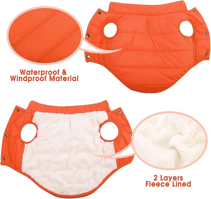 ASENKU Dog Winter Coat - Waterproof Windproof Dog Jacket, Warm Snowproof Doggie Puffer Vest for Cold Weather, Lightweight Snow Coats for Small Medium Large Dogs (Orange, XL)
