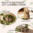 MECOOL Cat Tree for Indoor Cats 35" Tall Cat Scratching Post with Large Cat Hammcok and Hanging Ball Toys Plant Green